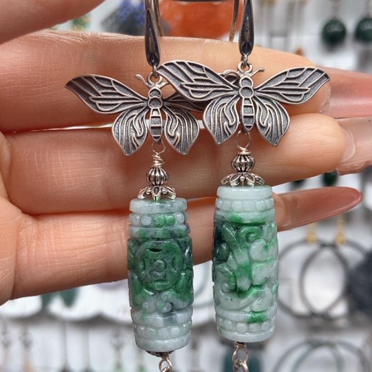 【闪购商品】翡翠耳饰银S925镶嵌耳饰