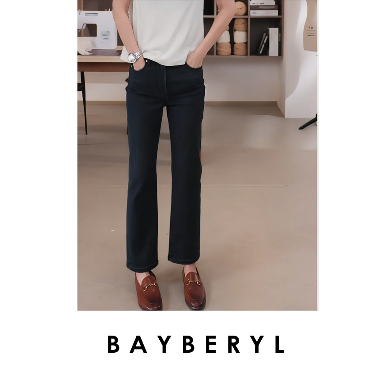 FF-BAYBERYL老贝加绒马拉松*高弹松紧瘦秋直筒牛仔裤NZK4I1921