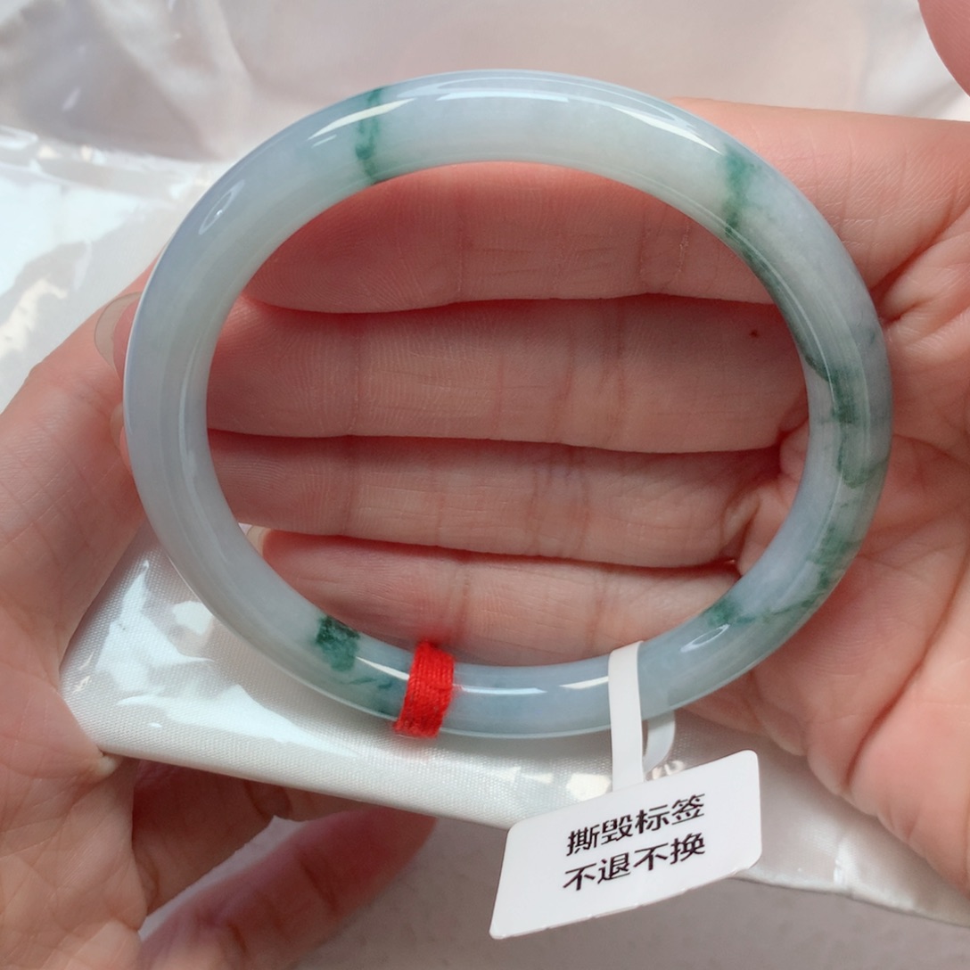 翡翠手镯未镶嵌56.6细圆条 蓝紫底飘绿花