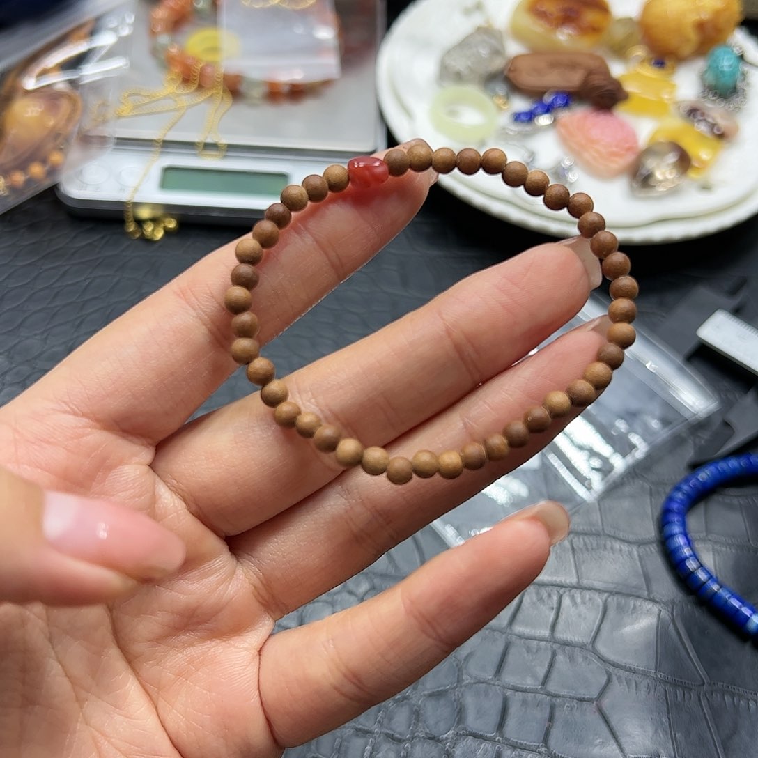 银S925镶嵌手链烟晶老山檀手链