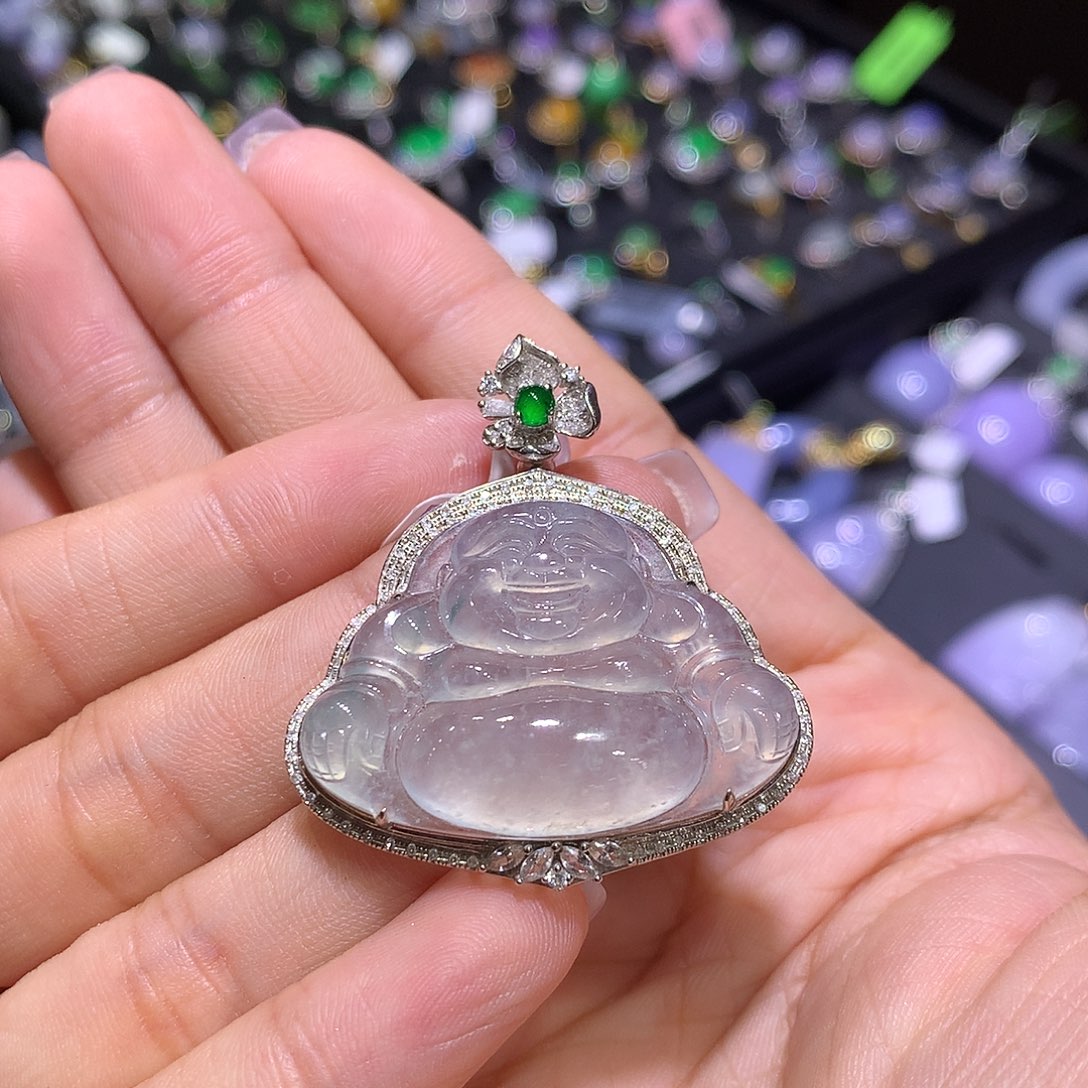 翡翠吊坠(不含链)18K金镶嵌瓜**财