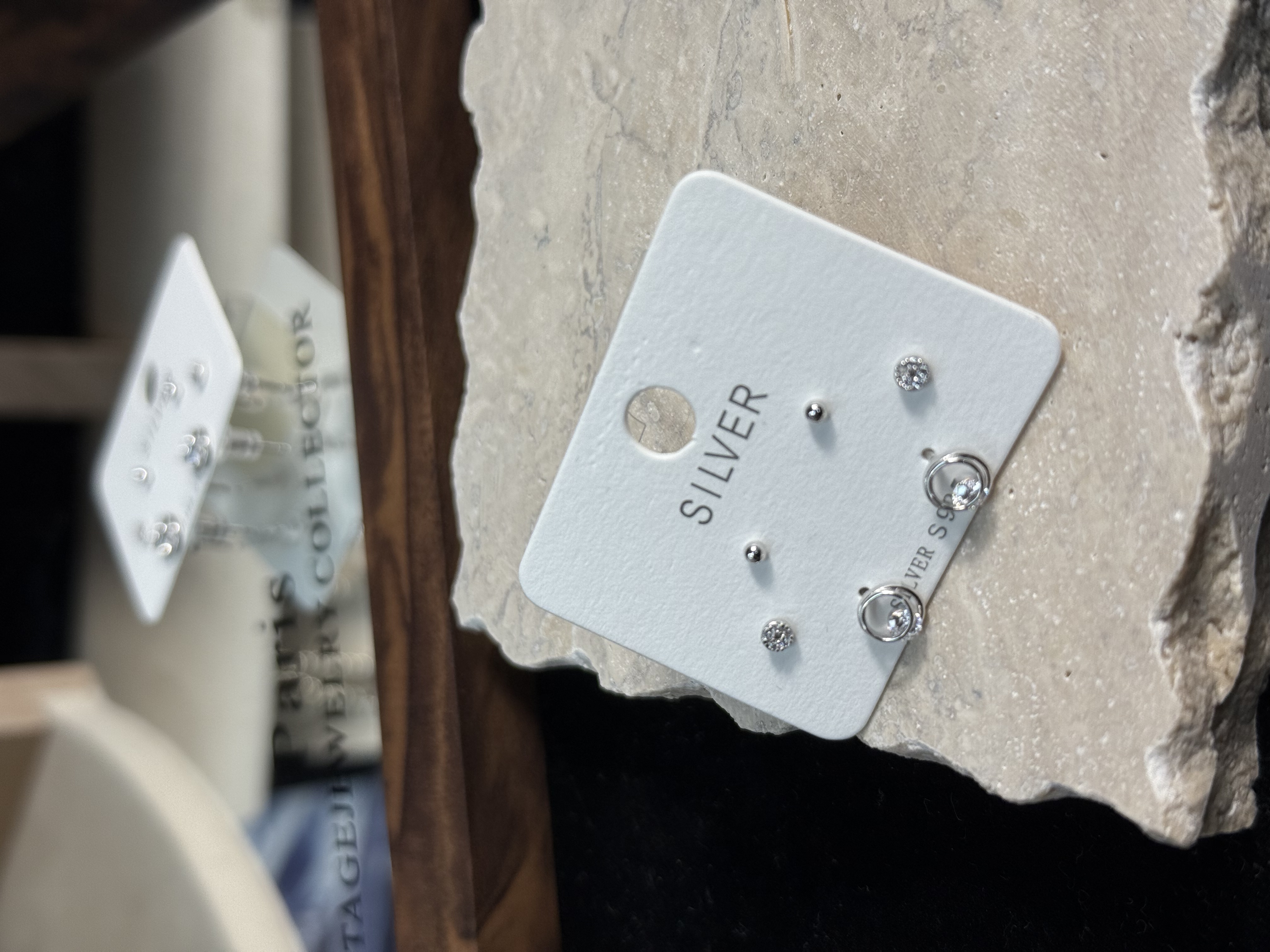 足银耳饰 满钻圆形光面圆圈夹钻三合一