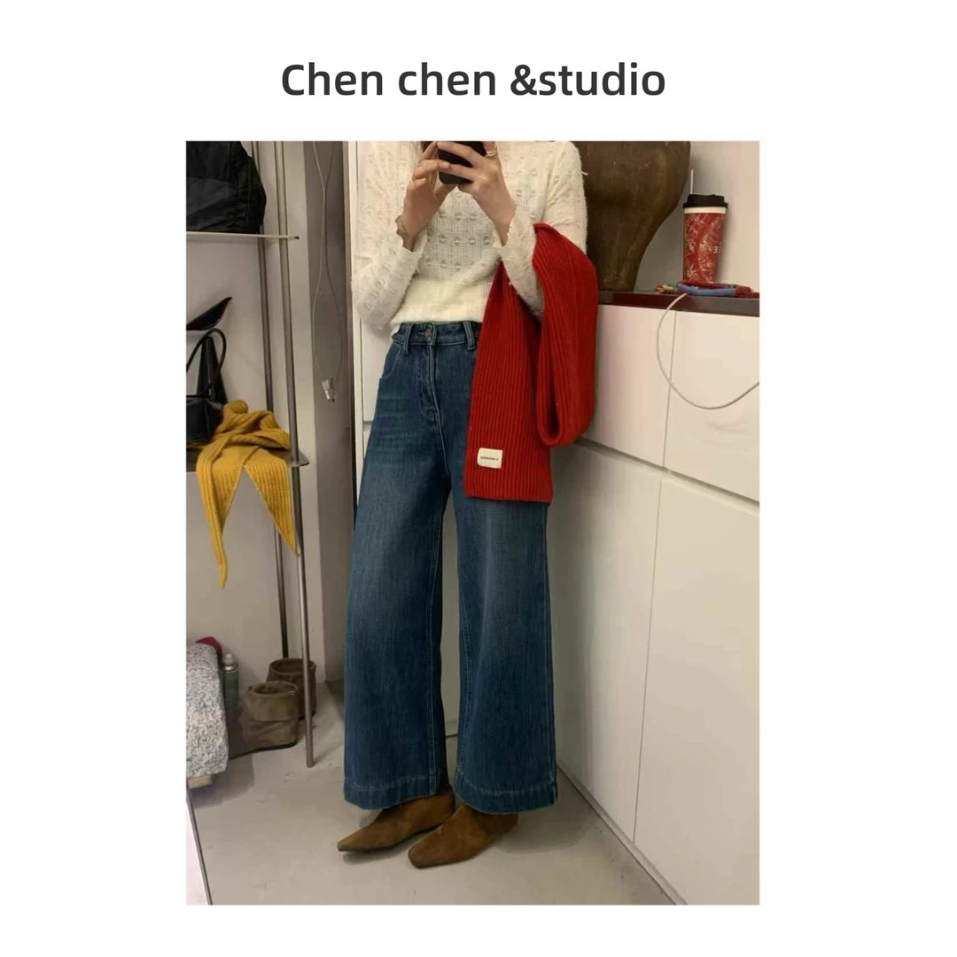 【裤长95cm加绒蜡笔小新裤】冬新款设计感显瘦加厚直筒裤老爹牛仔裤