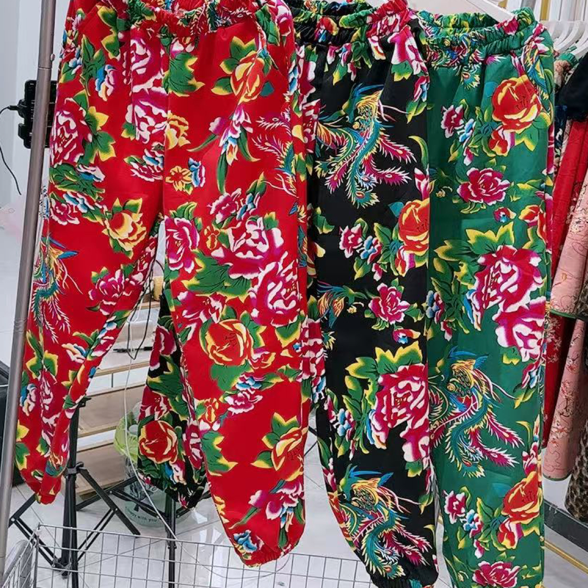 （花裤子）冬季东北大花情侣厚款中腰男女同款民族风宽松加厚休闲裤