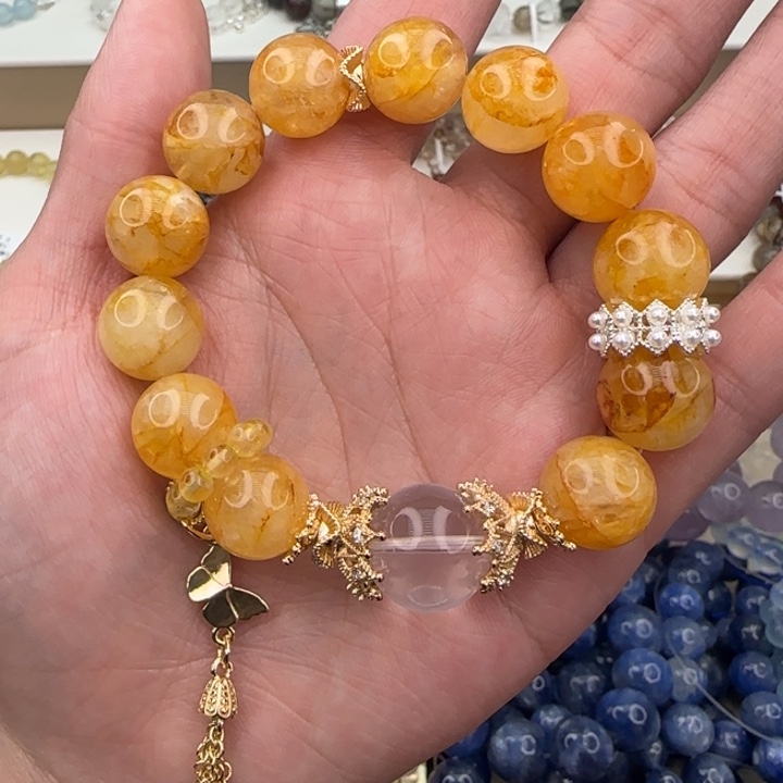 水晶手串未镶嵌黄胶花