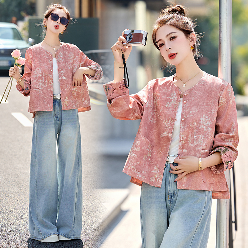 新中式国风提花短外套女2025春秋新款高级感复古气质刺绣短款上衣