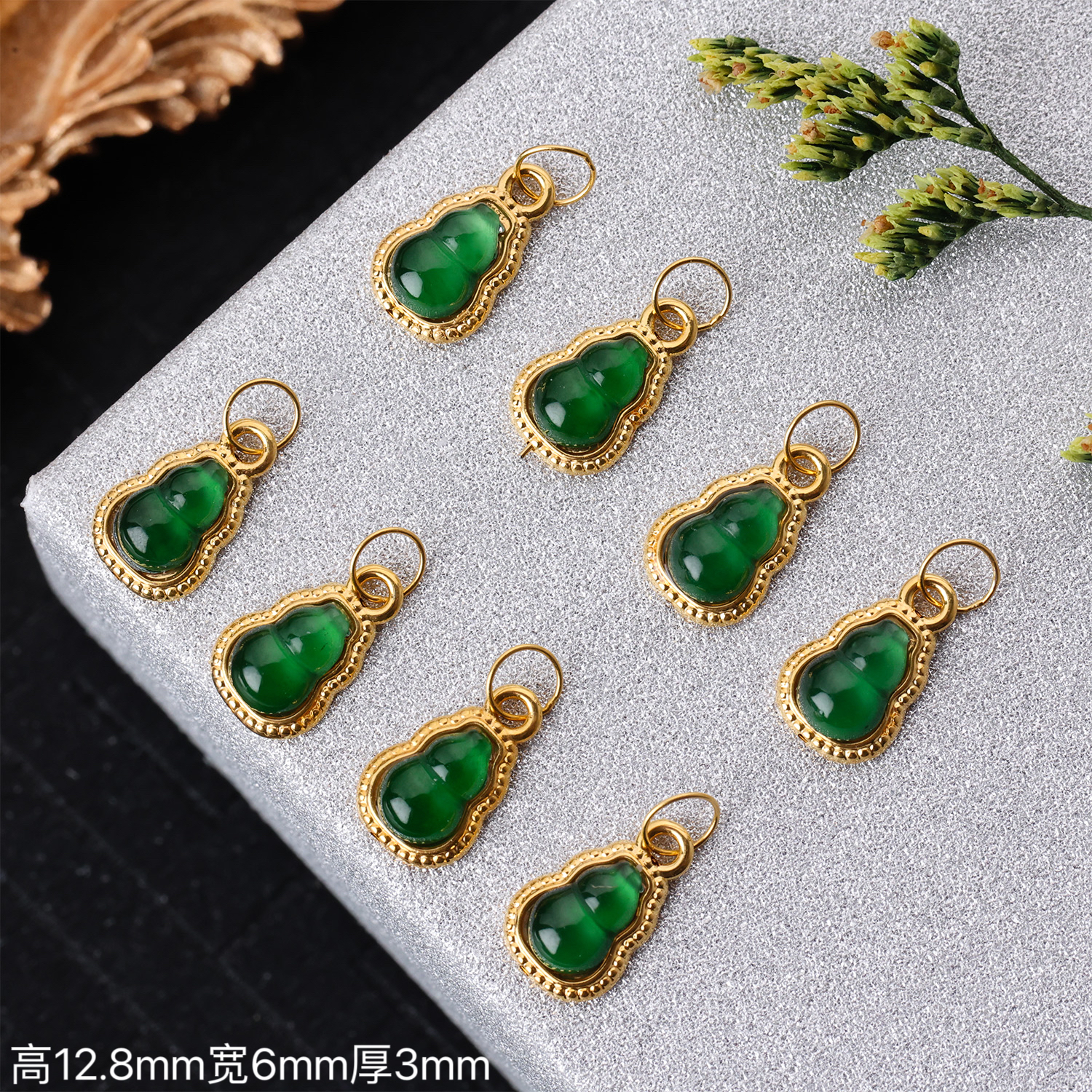 【来福工厂】18k金精镶缅A翡高冰底葫芦挂坠提溜侧挂编绳珠串配饰