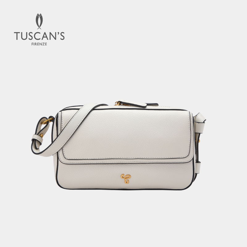 TUSCANS时代双鱼SS25双拉链牛皮翻盖单肩斜挎包