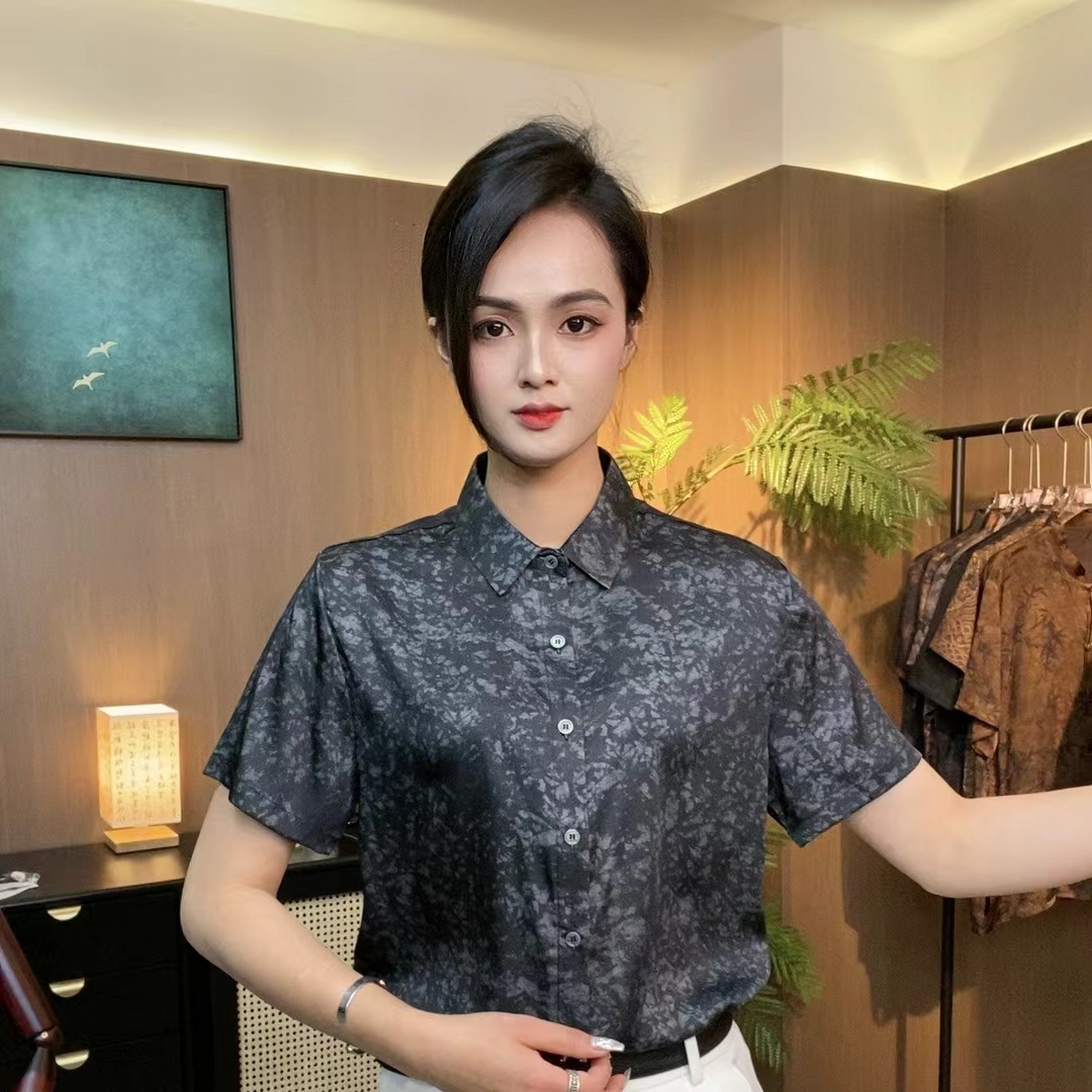 2025夏装（桑蚕丝）衬衫新款轻奢时尚短袖抗皱透气凉感高端衬衣-fu