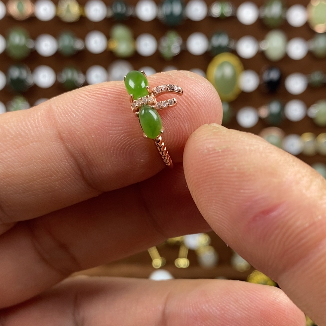 和田玉（碧玉）戒指银S925镀金镶嵌