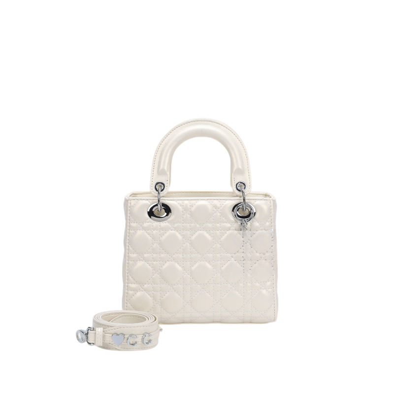 【A41】经典轻奢DD菱格纹手提包 四格时尚百搭单肩斜跨包 珠光白