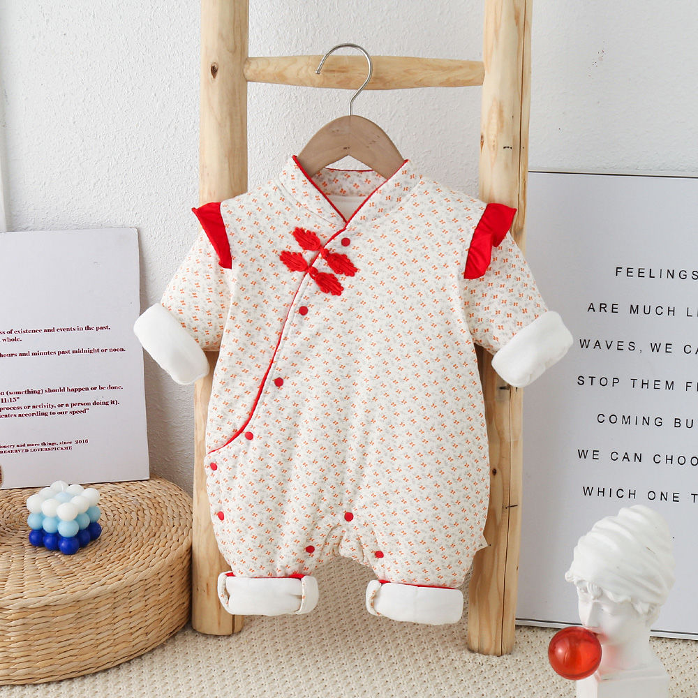 新生儿连体衣（120g中厚）冬季夹棉婴儿蝴蝶衣0-3个月偏锦中国风