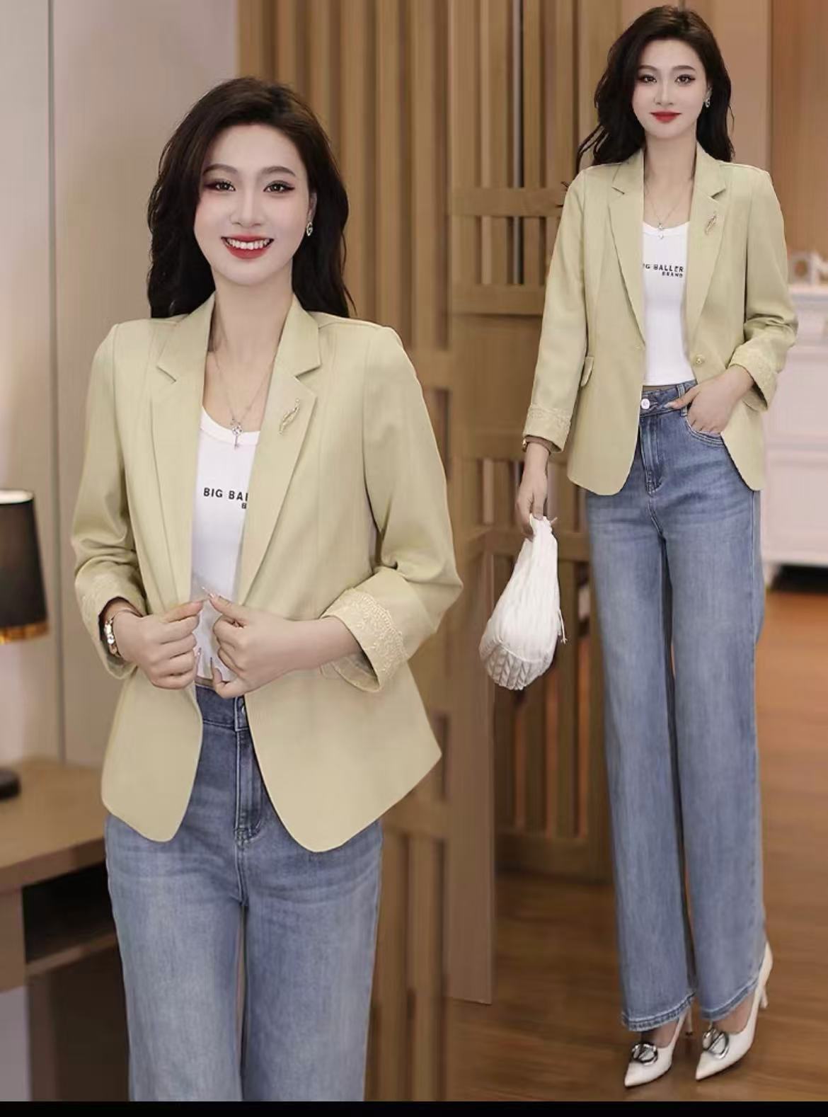 女休闲风修身型九分袖宽松型西装修身西服秋季显瘦