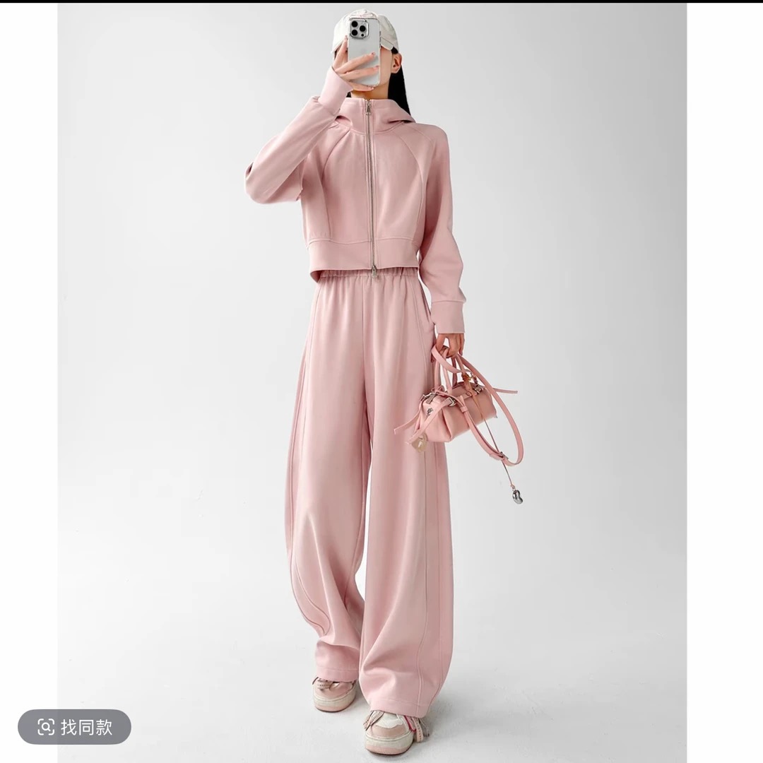 高个子175加长2025秋季宽松套装女装休闲时尚连帽卫衣+卫裤两件套