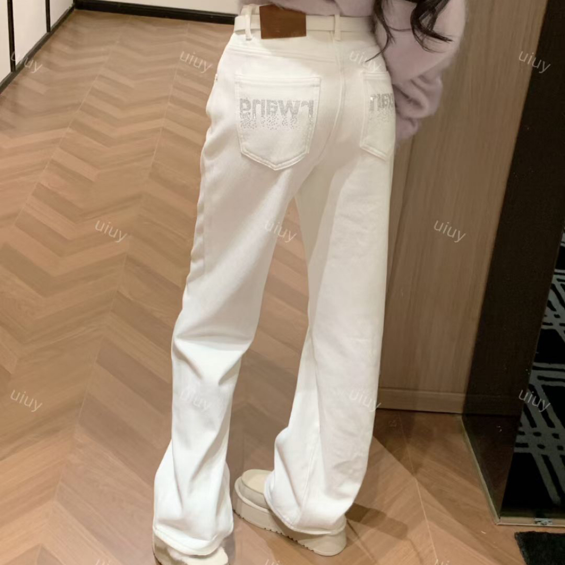 大婷子-订制重工后背烫钻加绒牛仔阔腿裤(8-H962-6)