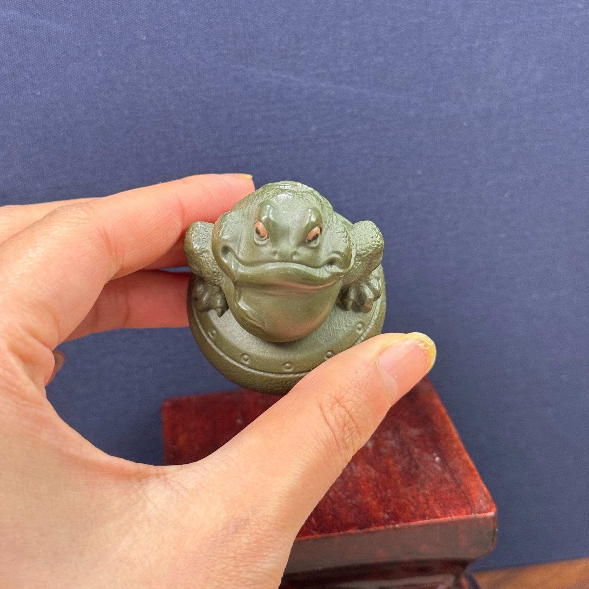 宜兴原矿绿泥一鼓作气金蟾紫砂茶宠可养手工摆件精品趣4宽4高4.5