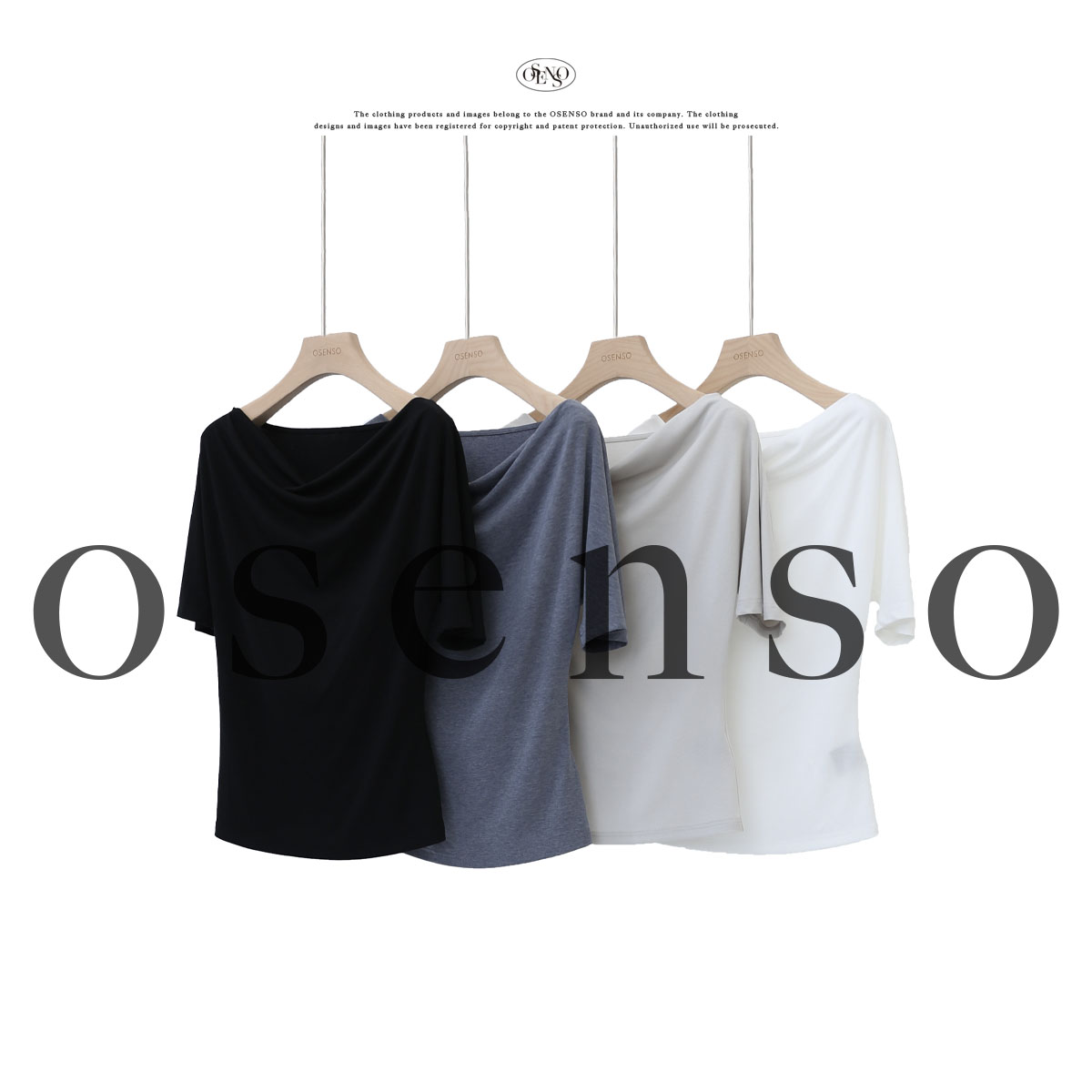 OSENSO“滑滑T”休闲设计感百搭气质斜领T恤TX250431