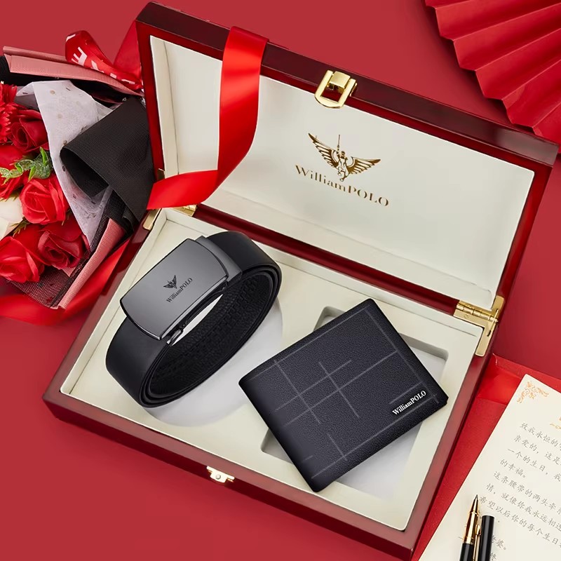 英皇保罗男士皮带真皮钱包礼盒套装品牌牛皮钱包裤带节日送礼礼盒