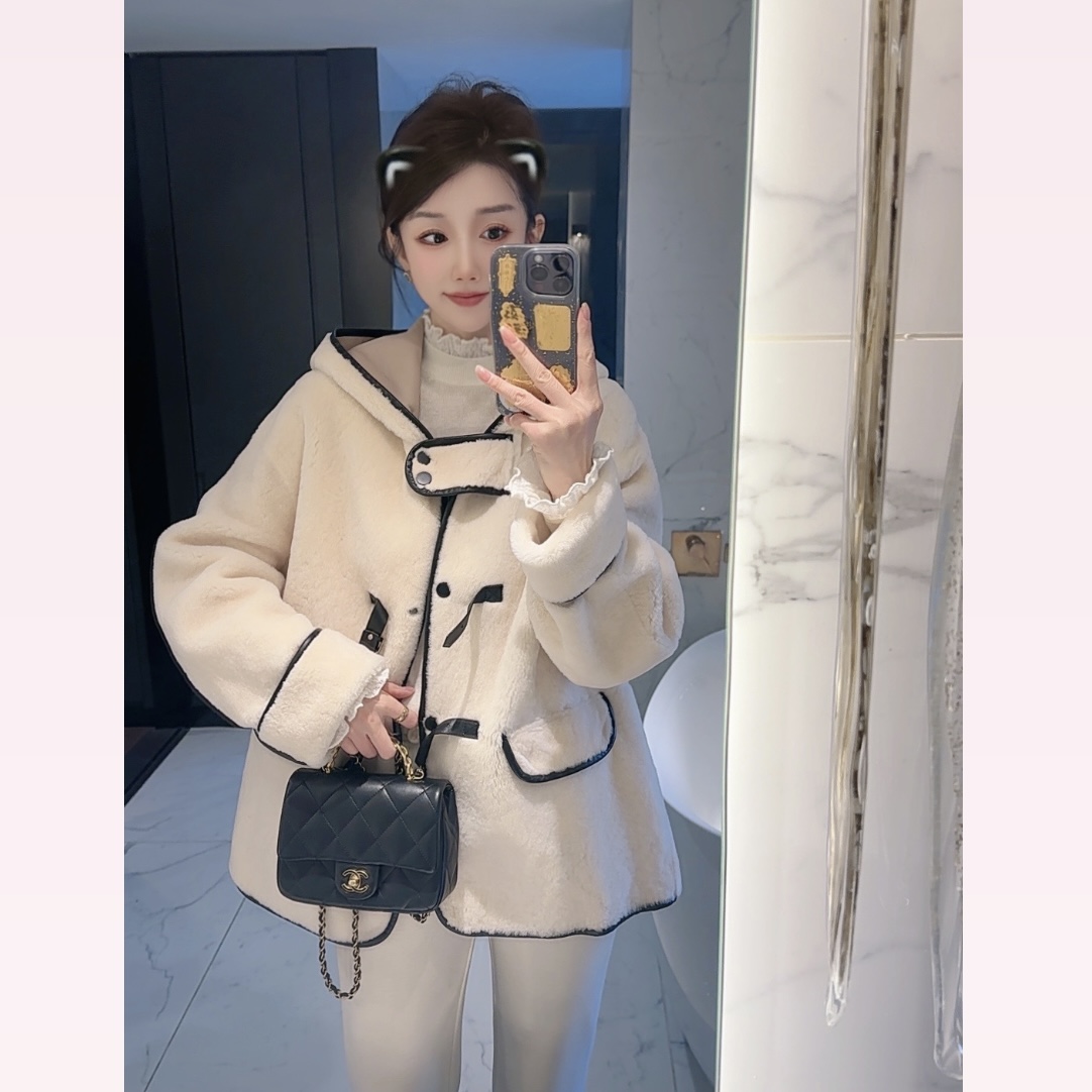 【大静静】轻奢贵气绵羊毛宽松廓形皮毛一体中长款外套842