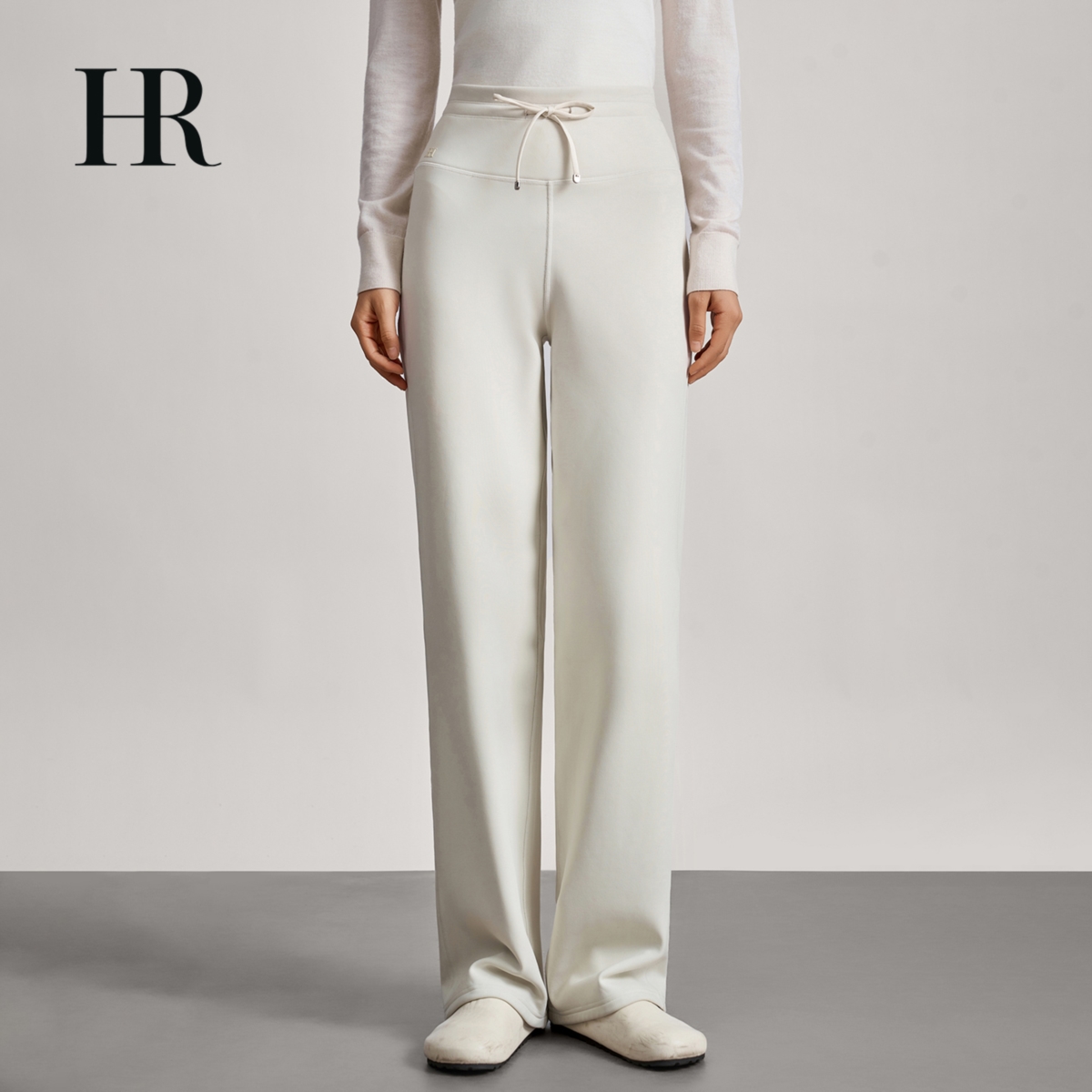 抖音双十一【HR赫莲娜】轻职风高弹力拼接高腰垂感直筒裤长裤-焓焓