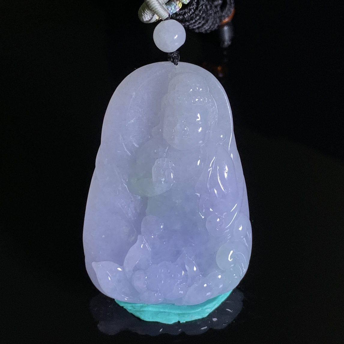 天然翡翠 宝宝佛 春彩 紫加绿 紫气东来精品吊坠 尺寸51.8/36/9.6