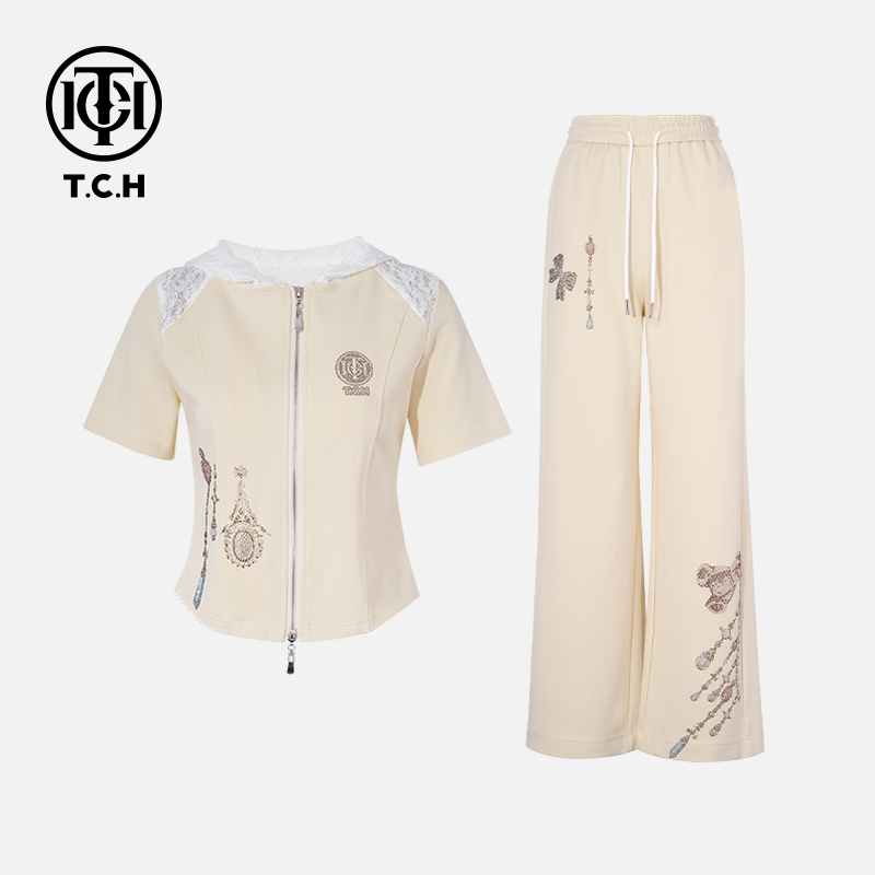 【现货】TCH私服烫钻工艺休闲百搭舒适套装女T75B07E1016轻奢tch