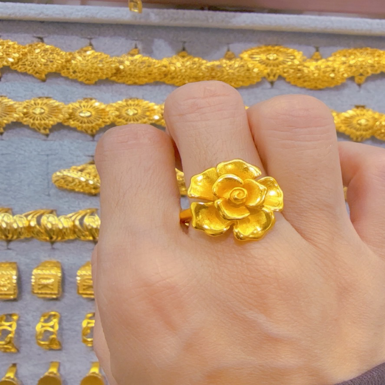 铜合金戒指 金色不掉色手工玫瑰戒指