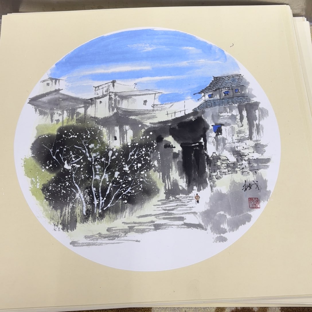 国画赵铁山水斗方50赵