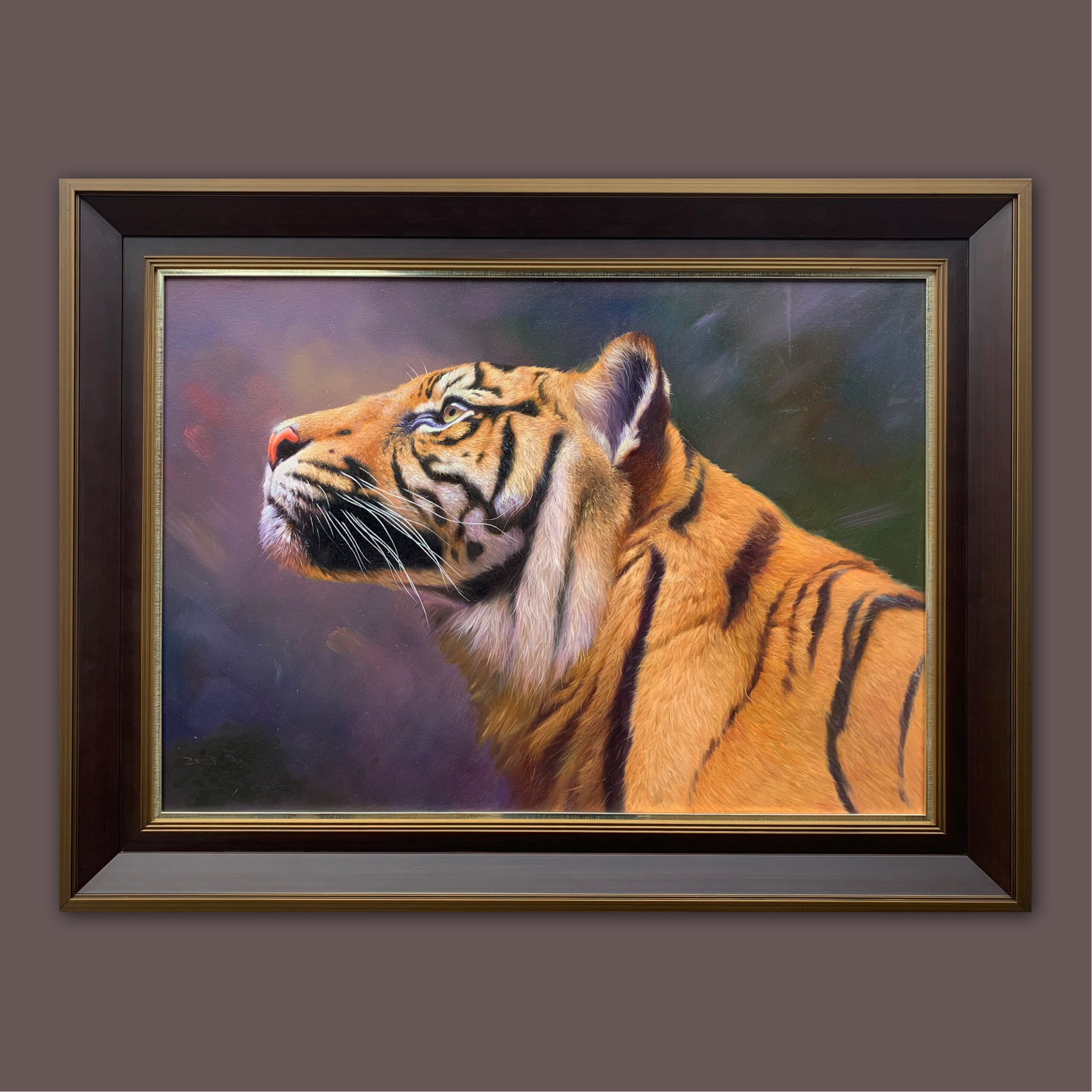 艺弘羽艺术 原创写实动物老虎油画《望穹》 带框尺寸84×110cm