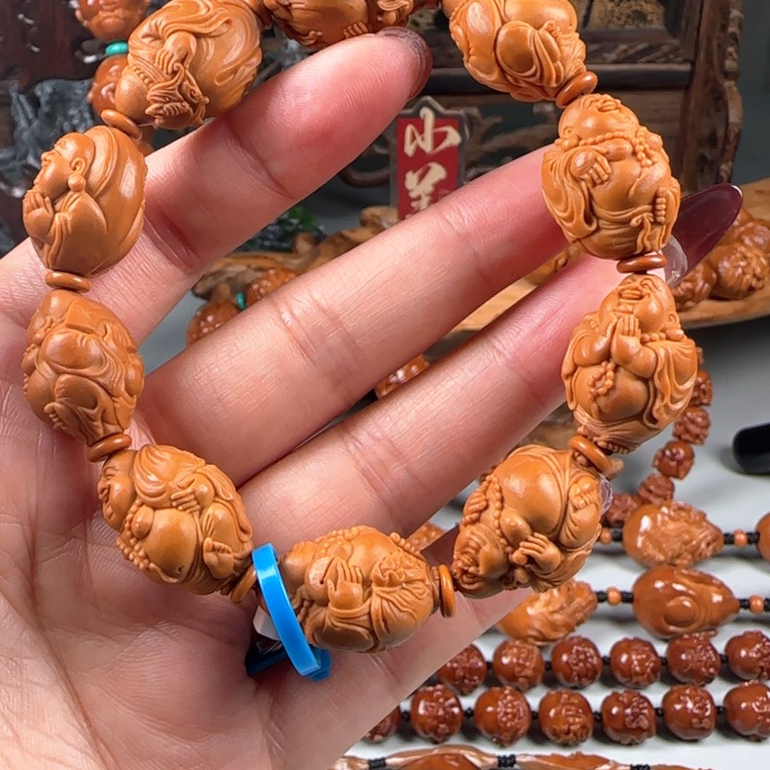 橄榄核手串/手链宽1.5小籽梅林核八宝弥勒佛