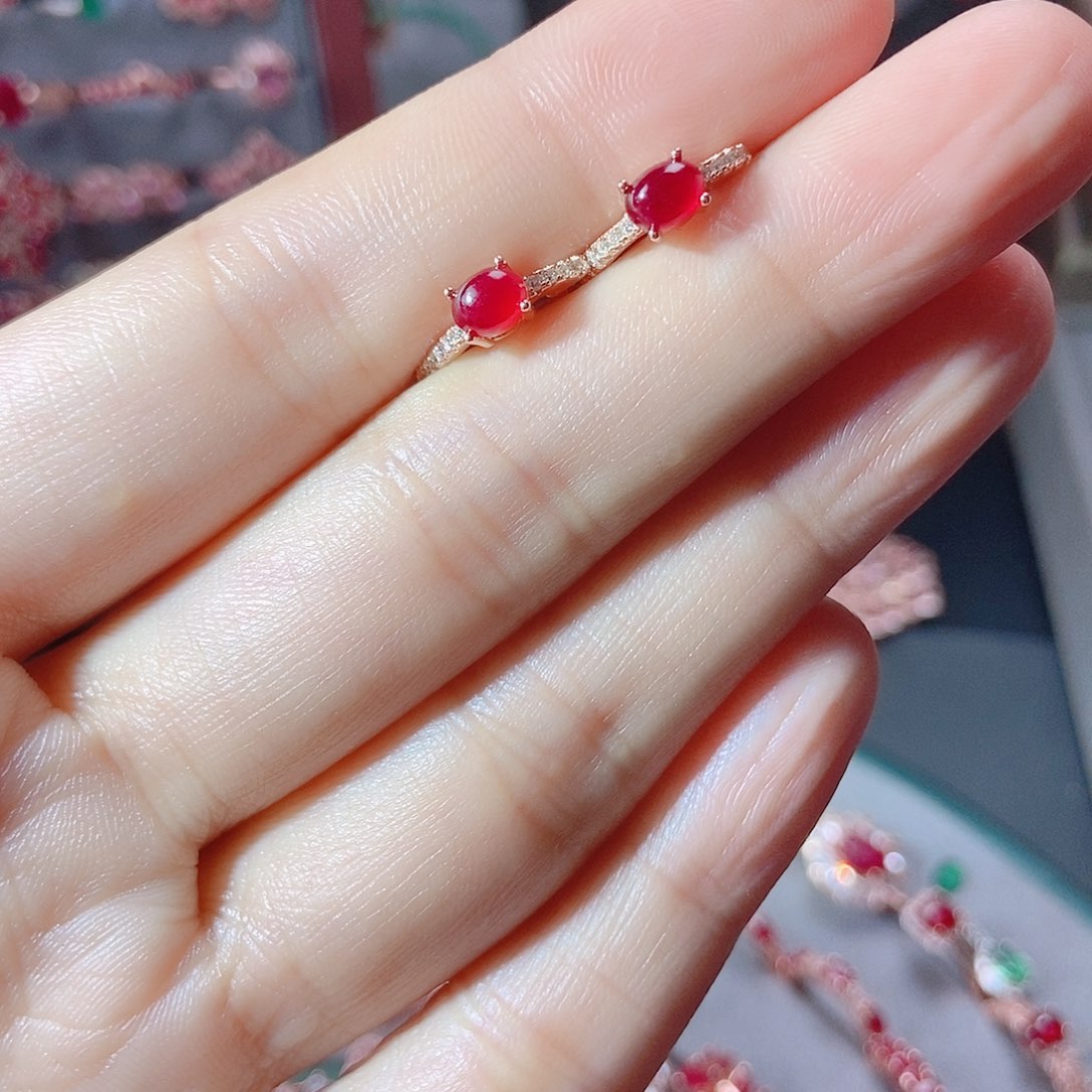 红宝石耳饰银S925镶嵌