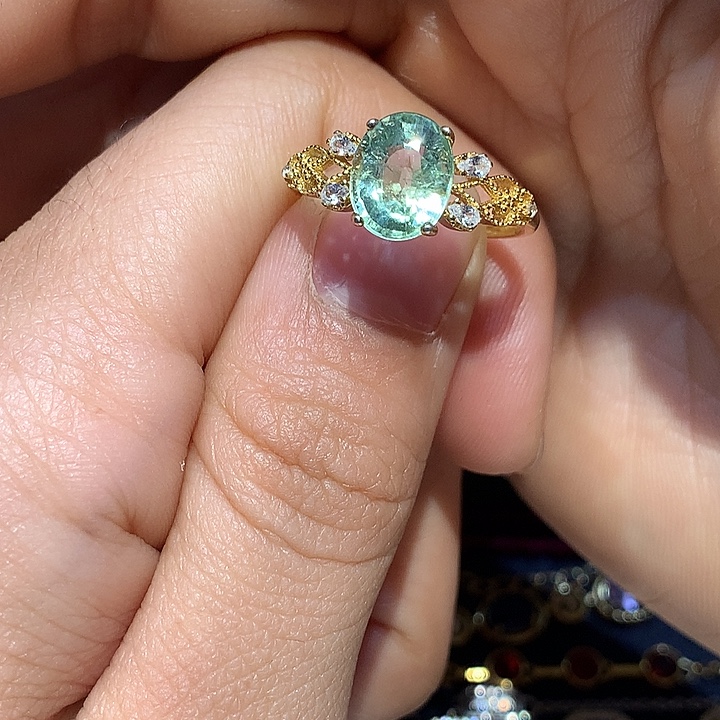 碧玺银S925镀金镶嵌戒指