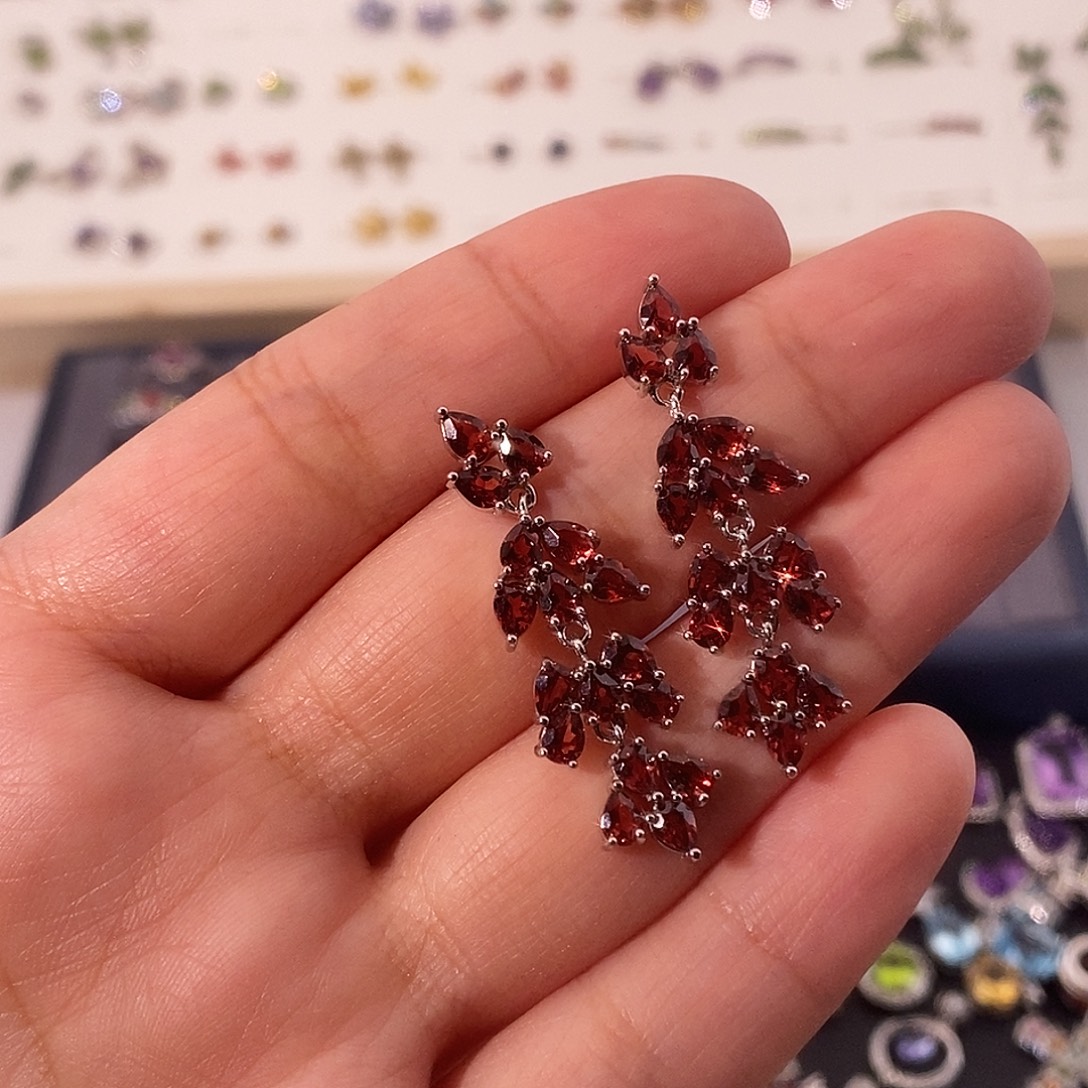 耳饰银S925镶嵌石榴石