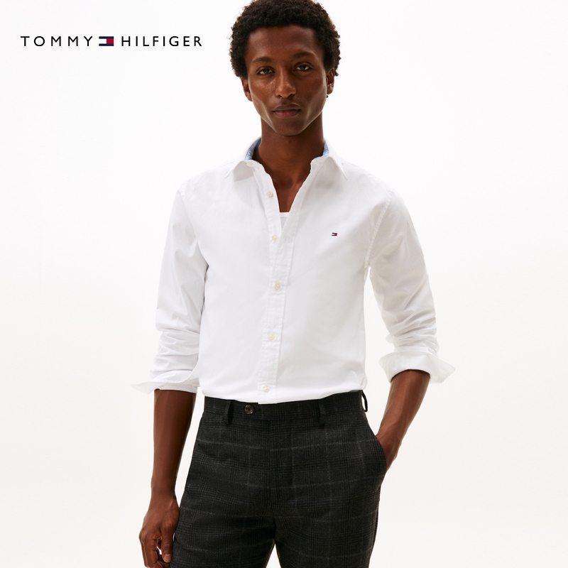 Tommy男装轻薄府绸商务休闲正装小绣标纯色长袖衬衫外套78JA436