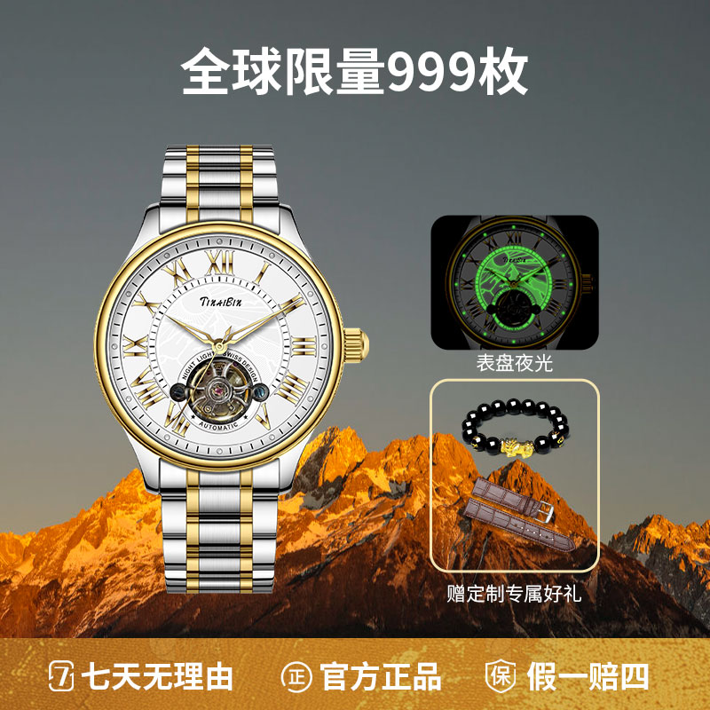 瑞士TINAIBIN 日照金山系列自动机械腕表 赠手串皮带YH