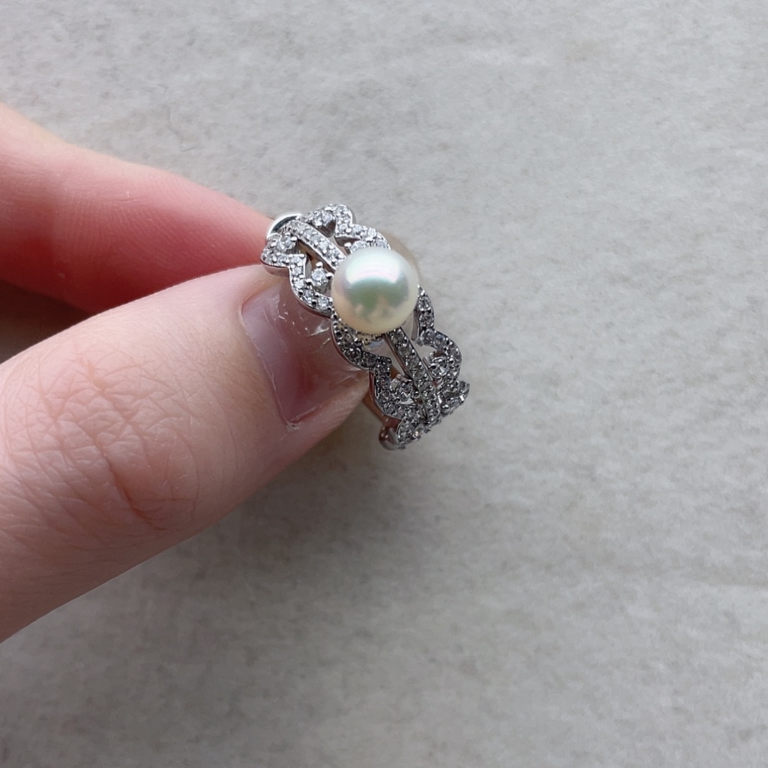 海水珍珠戒指38银S925镶嵌