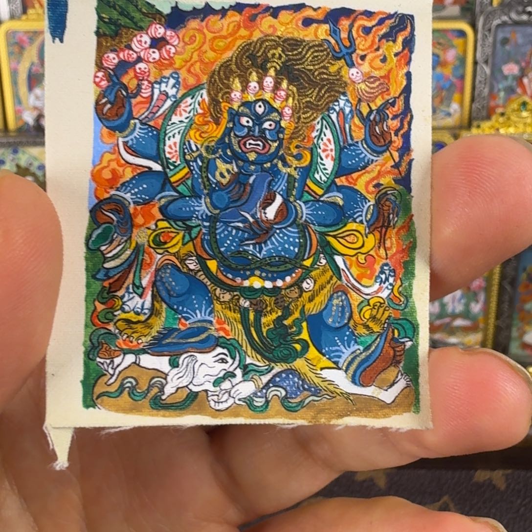吊坠纯手绘六臂大黑天唐卡