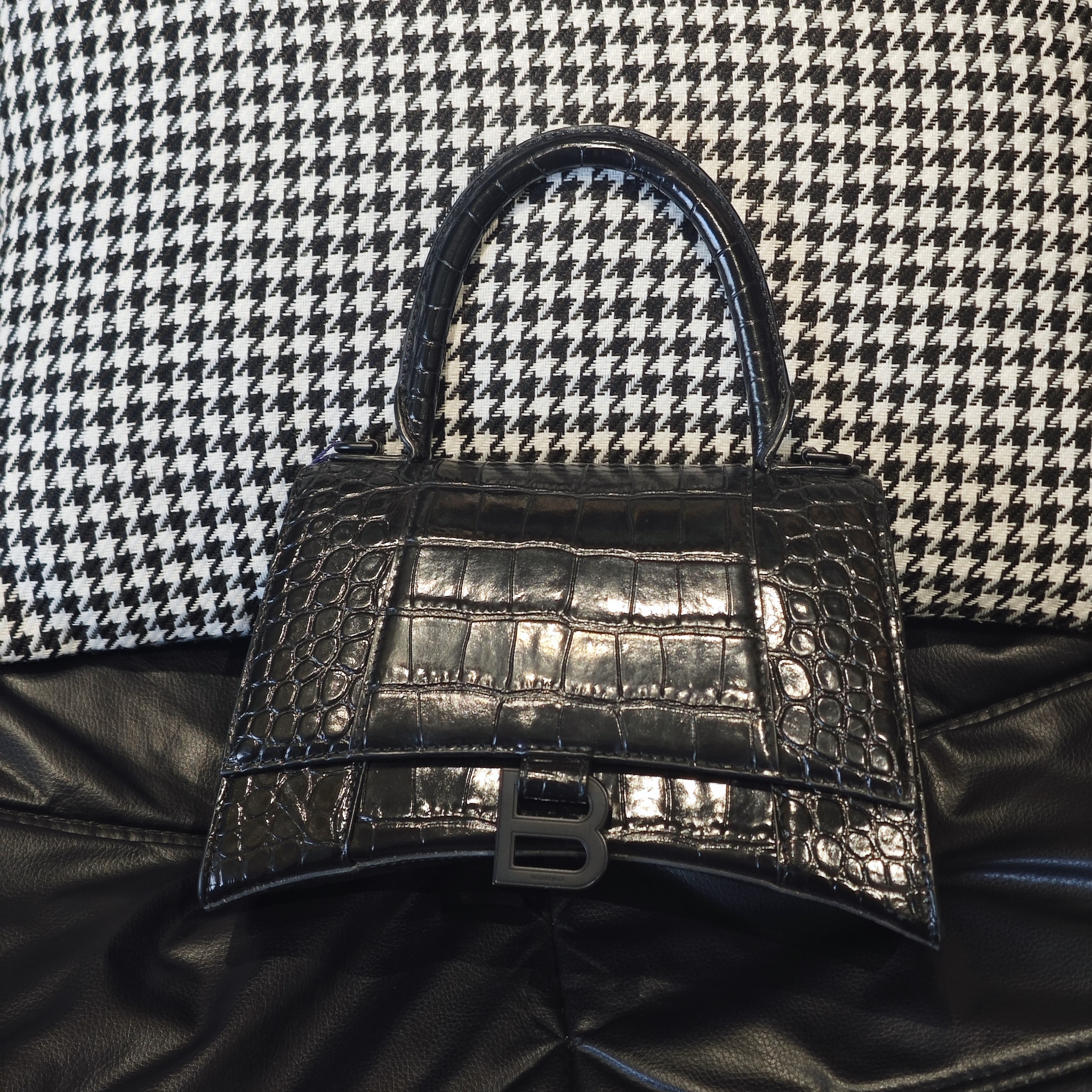 99新 Balenciaga/巴黎世家 奢品阁/鳄压皮/沙漏/黑色S号