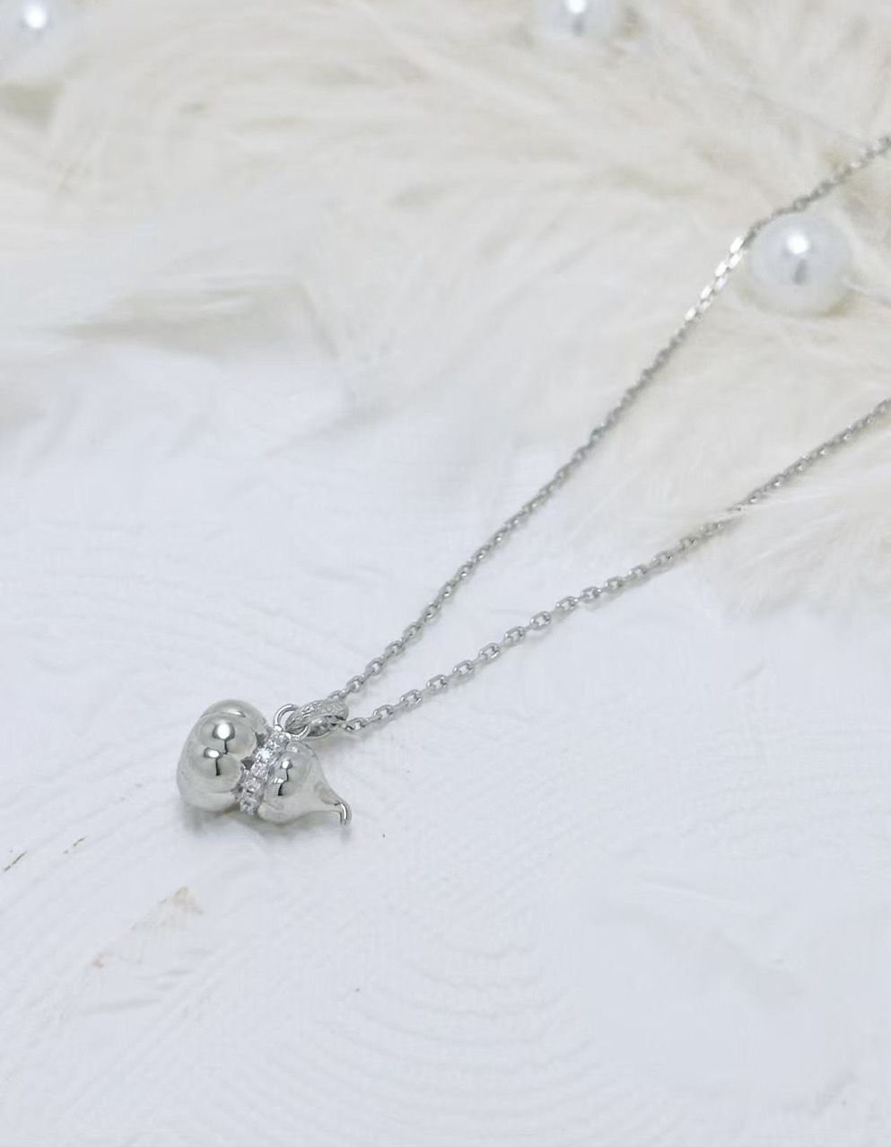 Pt950铂金镶钻葫芦项链手工气质轻奢时尚百搭简约