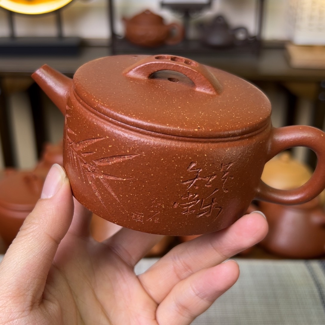 紫泥茶壶紫砂壶一片瓦红降坡130cc