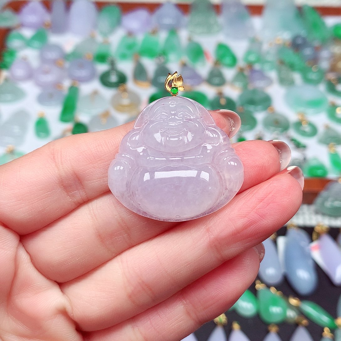 翡翠颈饰18K金镶嵌天然翡翠A货