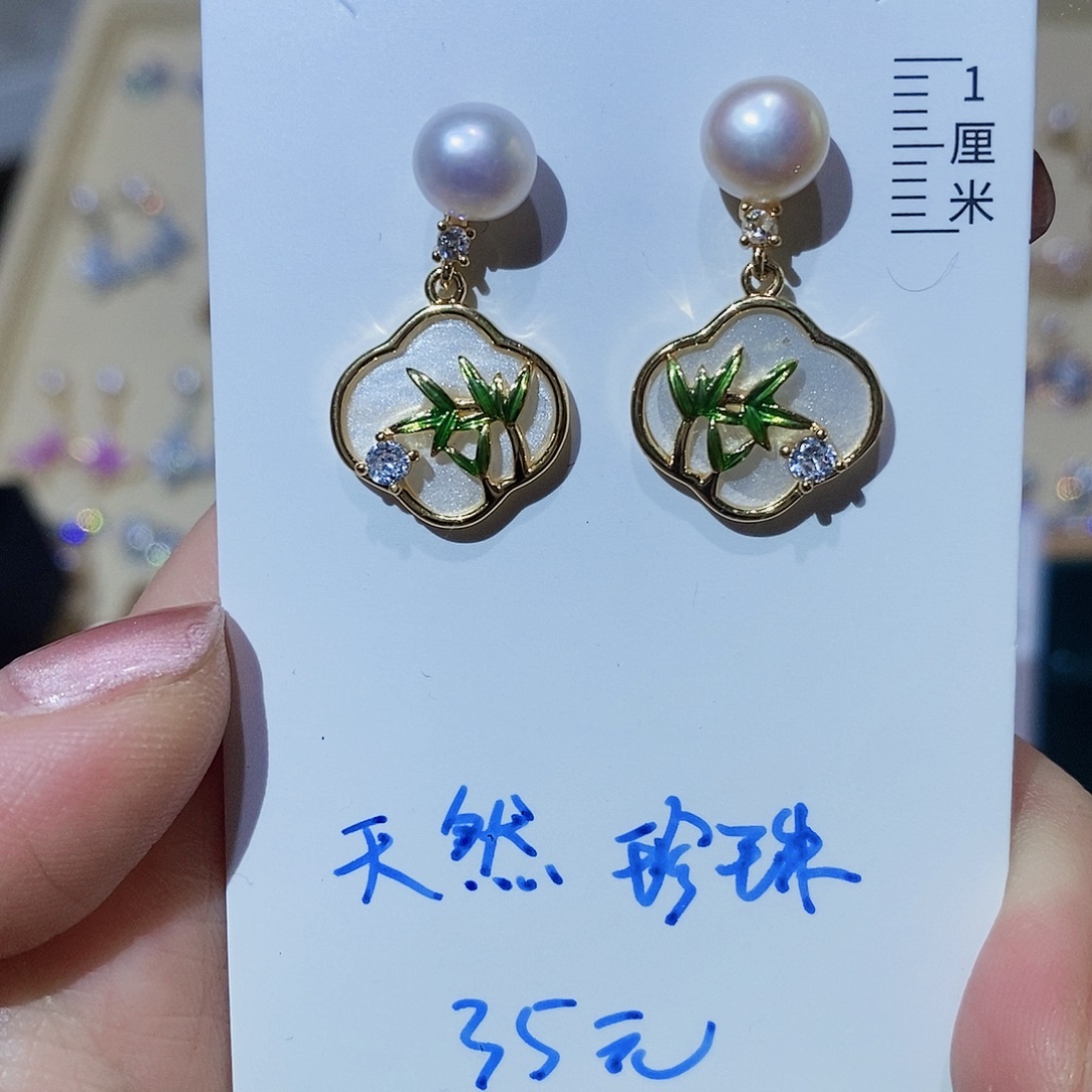 淡水珍珠耳饰银S925镶嵌