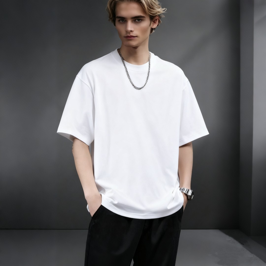 WSGB品牌服装280克重磅T恤潮牌男装黑色宽松型纯色短袖百搭圆领