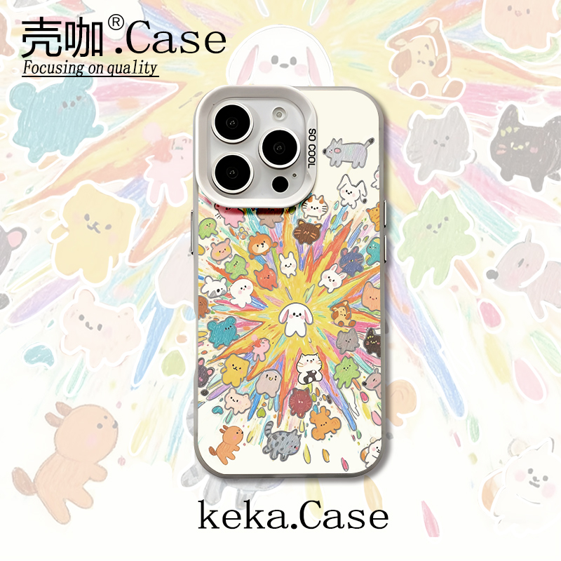 爆炸小狗彩银壳适用苹果17手机壳15/16pro华为oppo小米vivo女款