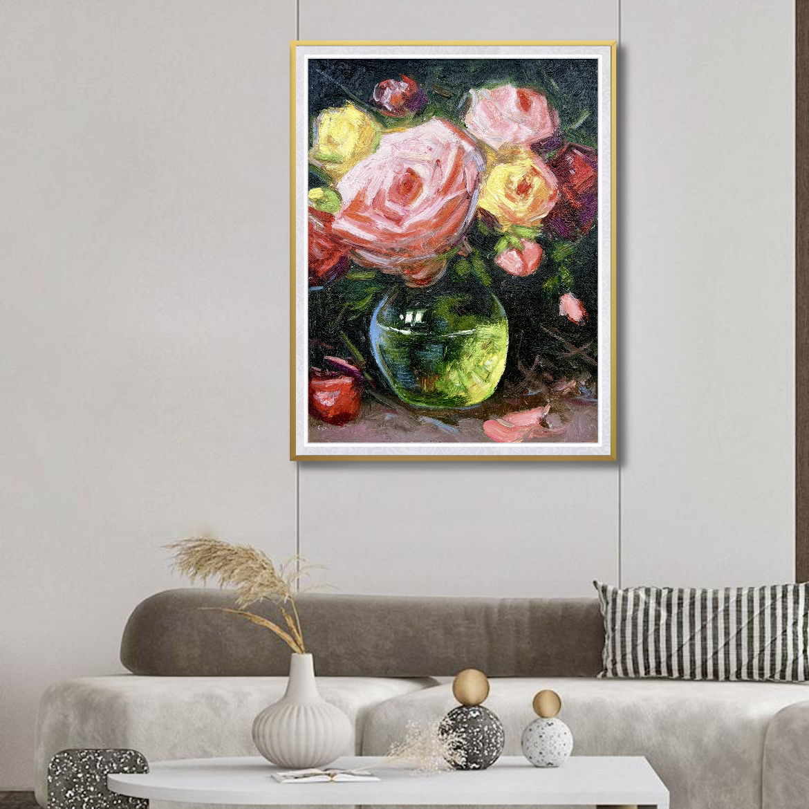 粉丝福利纯手绘花卉油画作品30*40厘米包邮带实木内框无外框