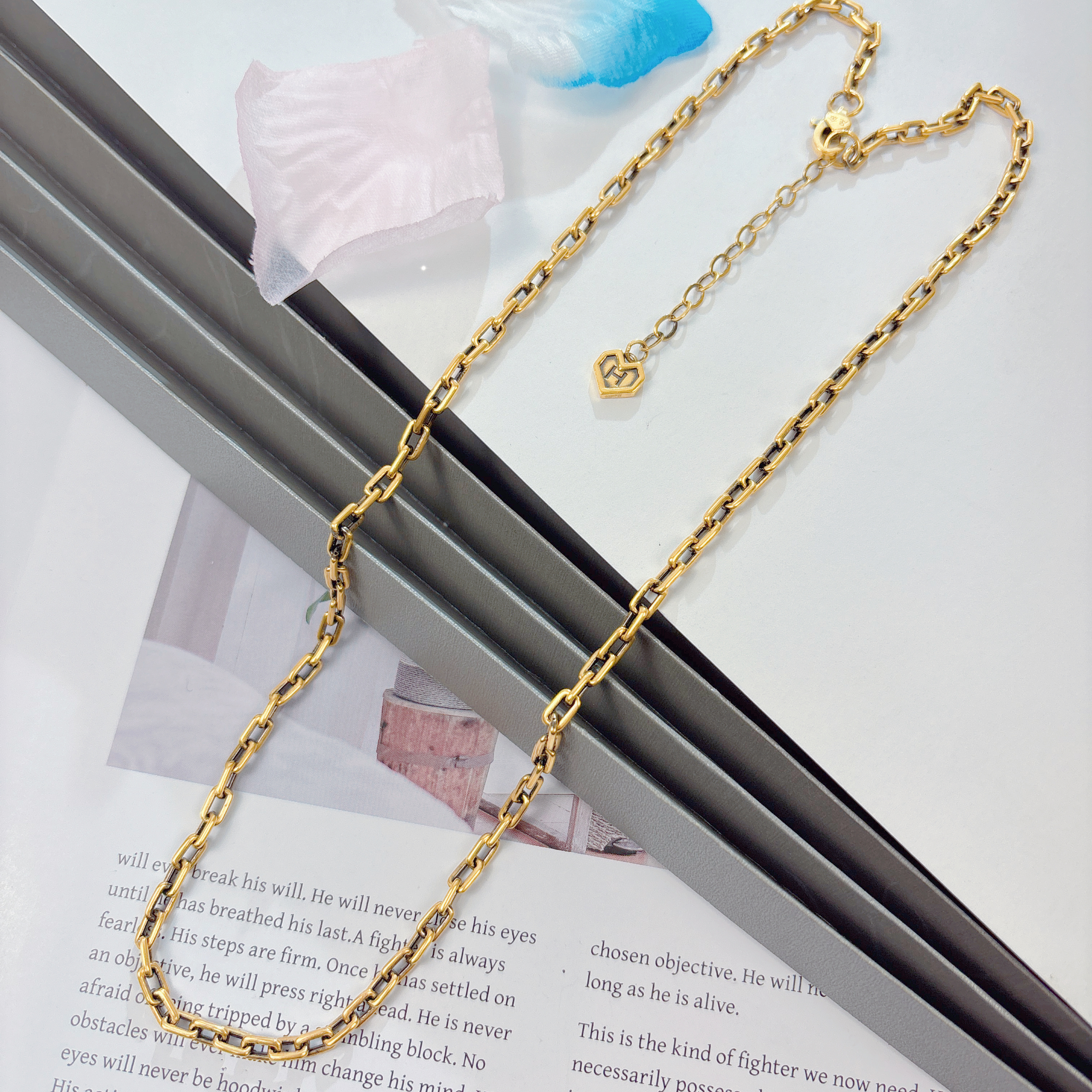 水贝千玺珠宝 卡链 足金999项链黄金复古电黑工艺5D黑金套链直播