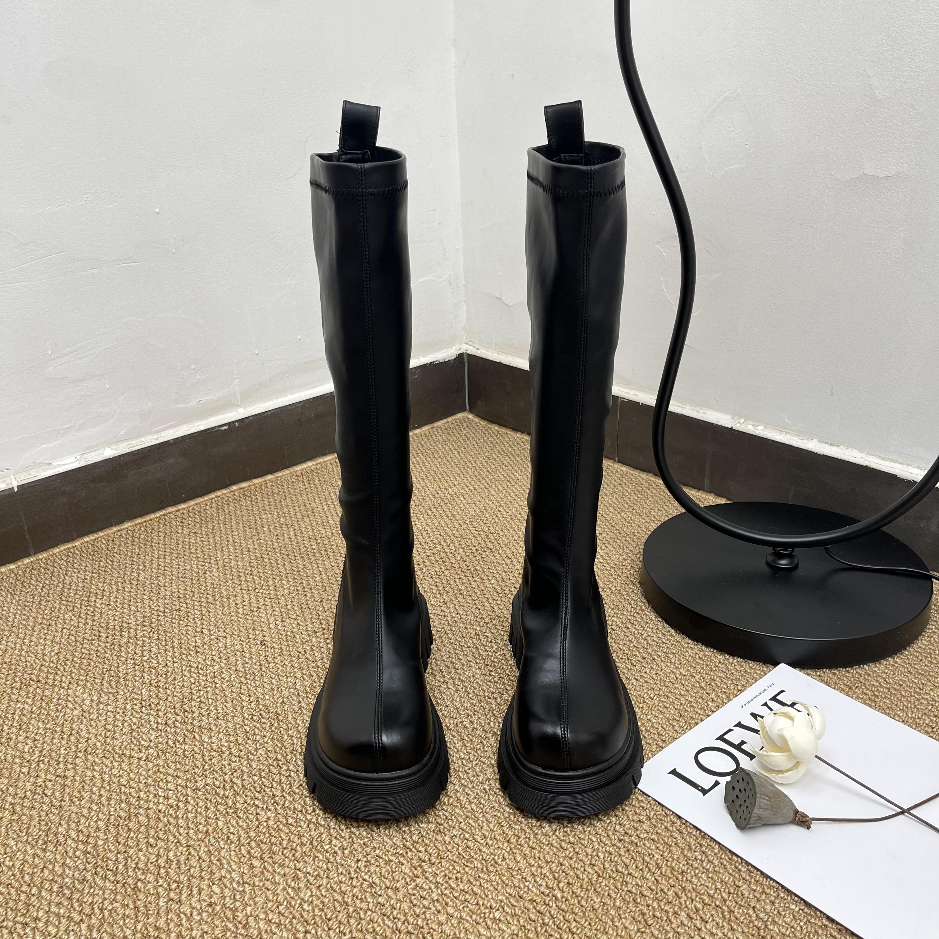 长筒靴女秋冬新款6cm厚底增高异形跟时装靴休闲舒适百搭高筒靴女