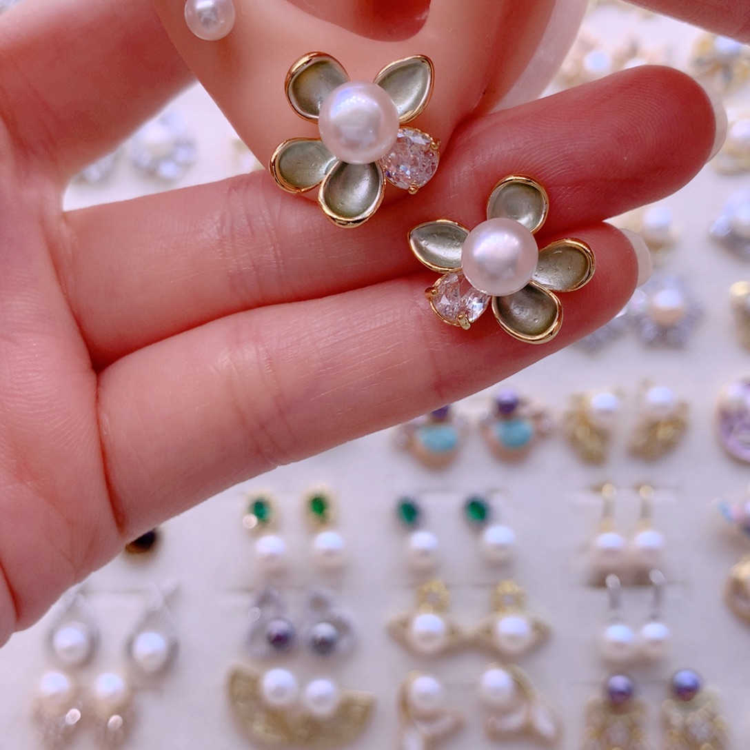 合金淡水珍珠耳饰