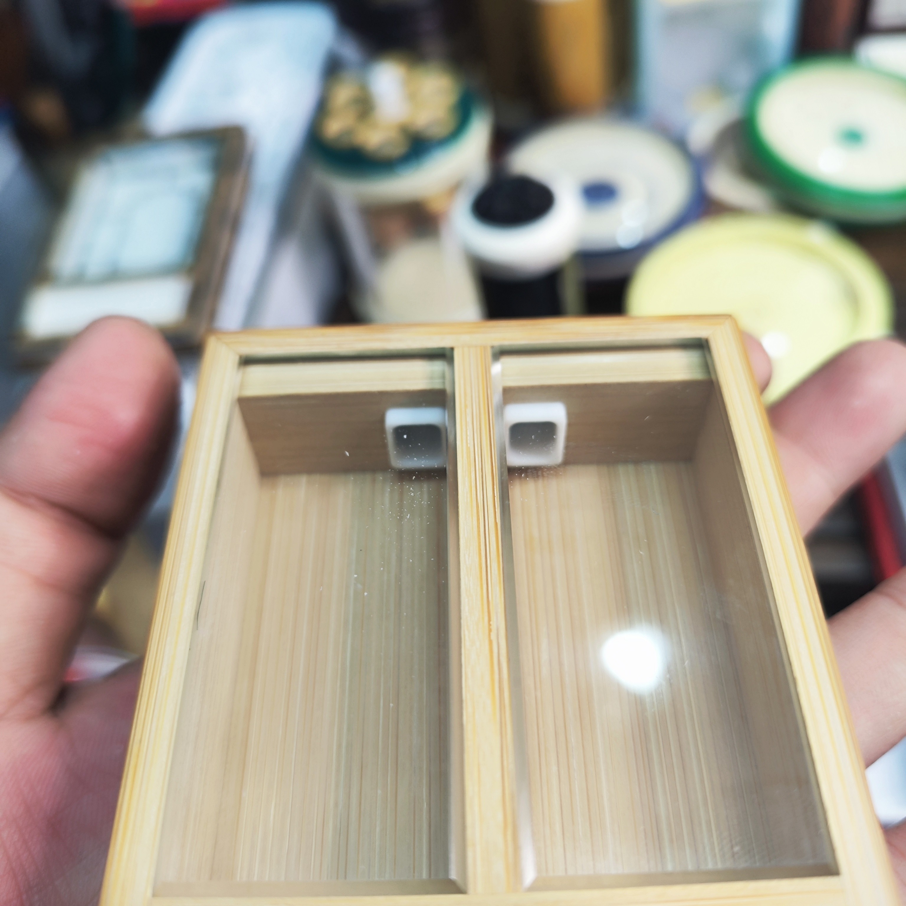 经典老竹双格朝天窗竹蛉金钟盒71*91*24mm