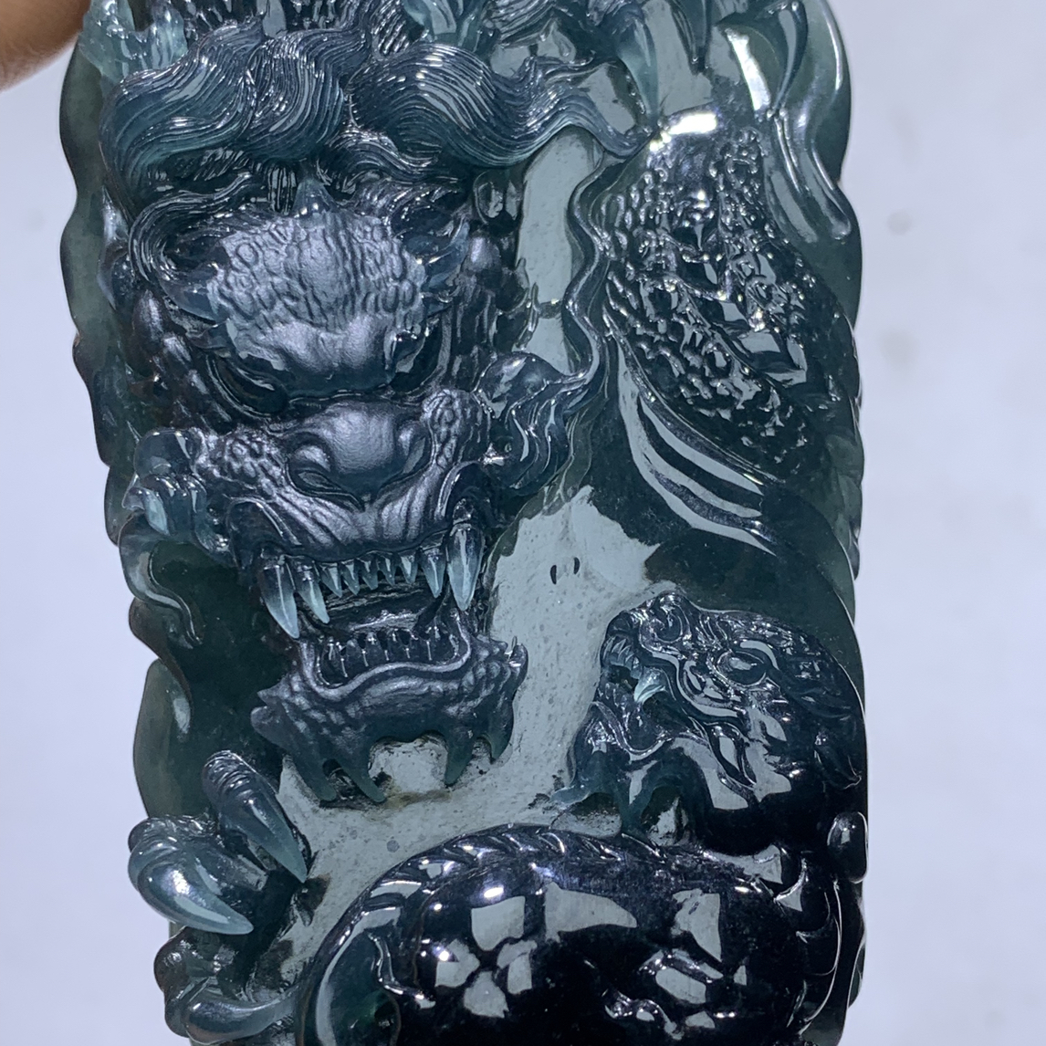天然翡翠Ａ货老蓝水纯手工霸气神龙护主，望子成龙
